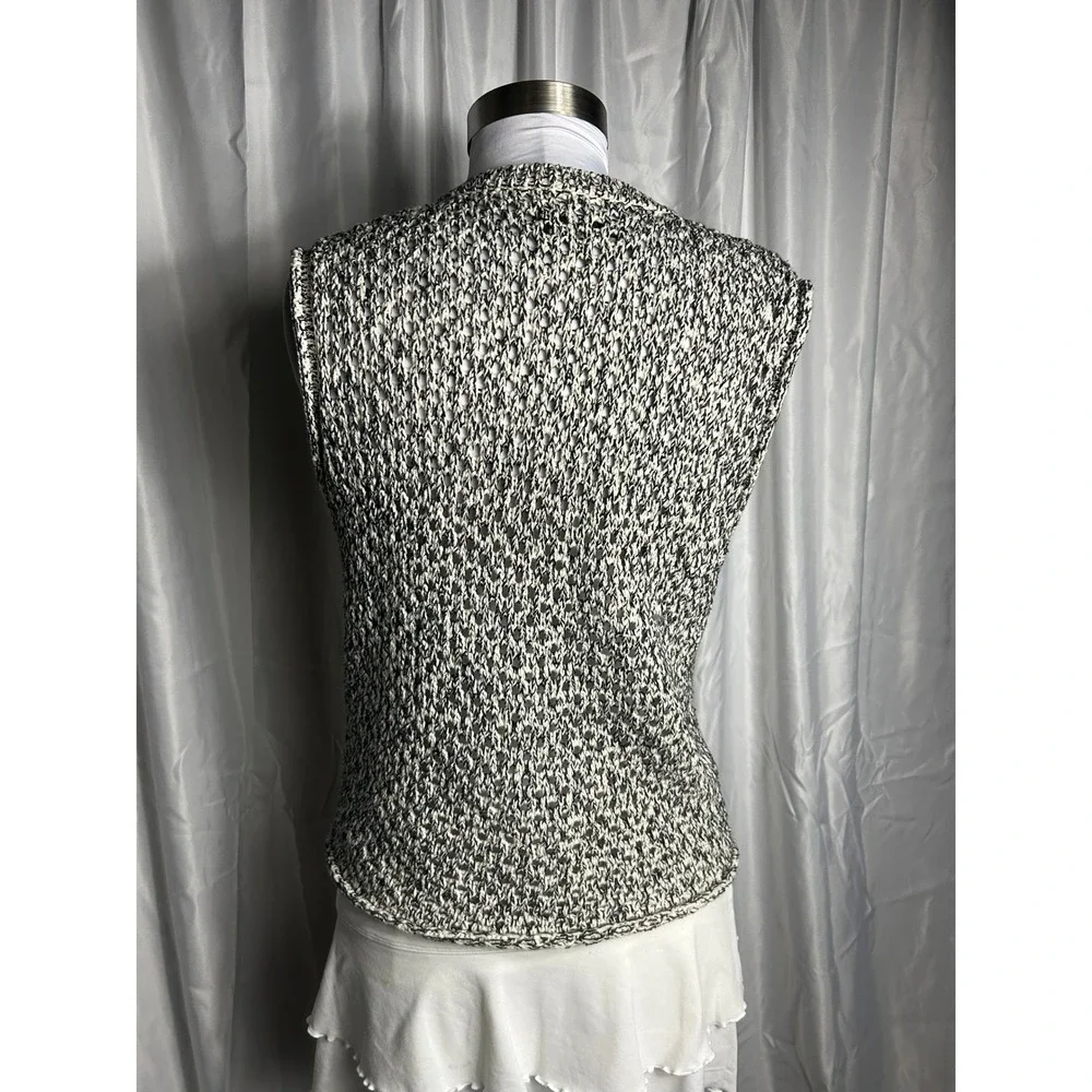 7 For All Mankind Womens Black White Italian Yarn Knit Sweater Vest V-Neck